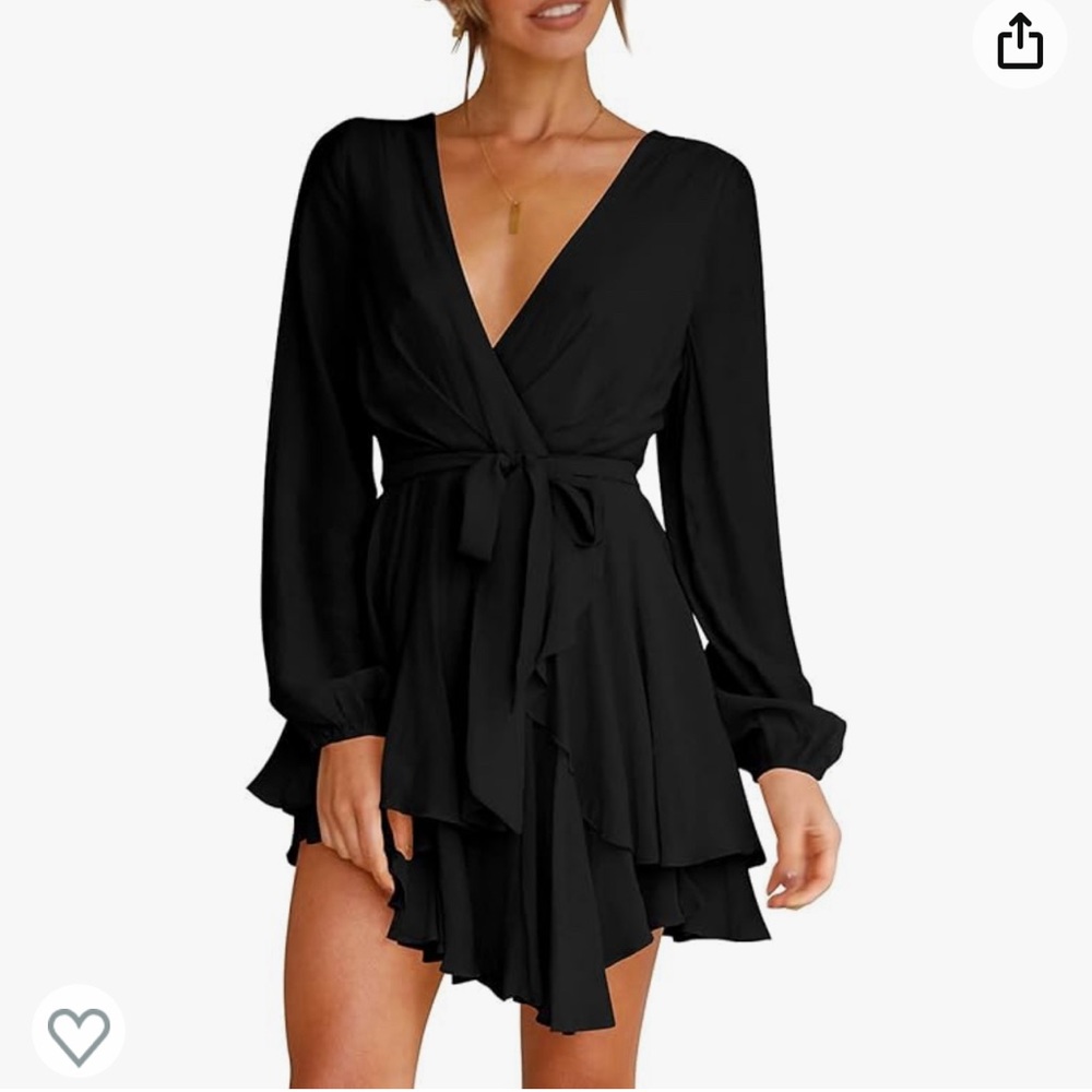 Like New- Worn Once! Black Deep V-neck Long Sleeve Ruffle Dress